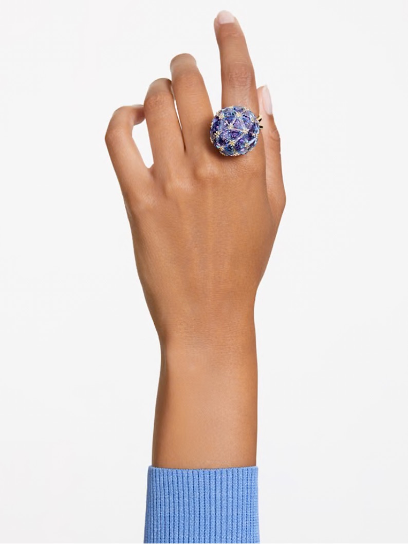 Swarovski Curiosa Cocktail Ring Triangle Cut, Blue, Gold-Tone Plated New